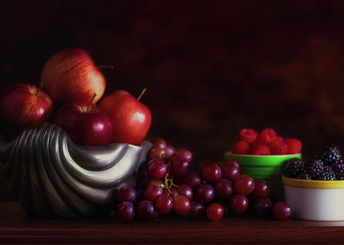 Apple Greeting Card featuring the photograph Apples with Grapes and Berries Still Life by Tom Mc Nemar
