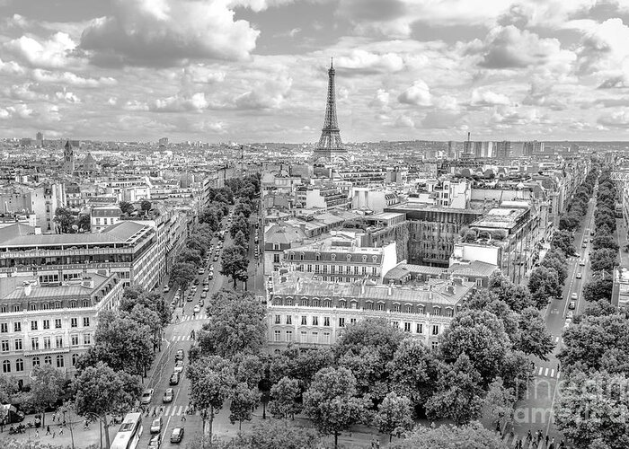 Paris Greeting Card featuring the photograph Arch of Triumph black and white by Benny Marty