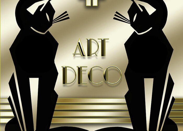 Art Deco Greeting Card featuring the digital art Art Deco Cats by Chuck Staley