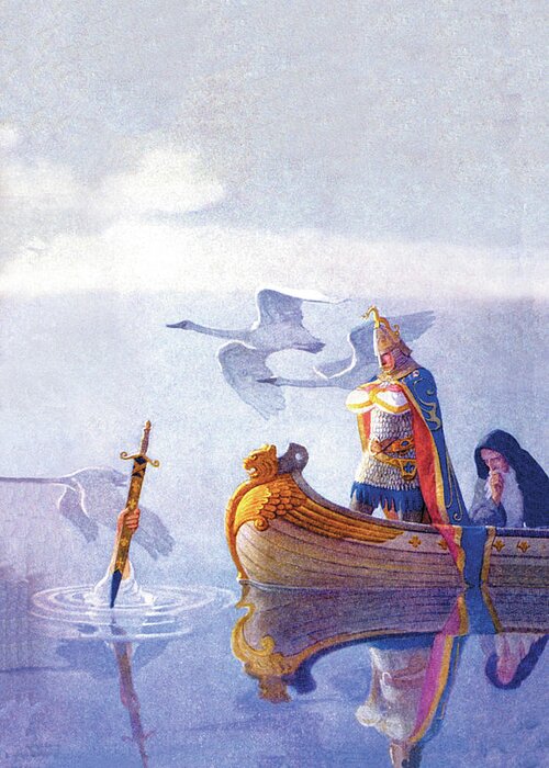 Arthur Greeting Card featuring the painting Arthur and Excalibur by N.C. Wyeth