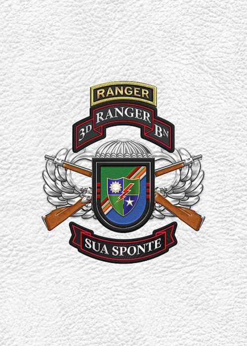  Military Insignia & Heraldry By Serge Averbukh Greeting Card featuring the digital art 3rd Ranger Battalion- Army Rangers Special Edition over White Leather by Serge Averbukh