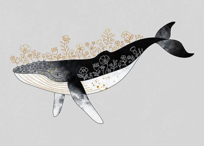 Whale Greeting Card featuring the digital art Floral Whale by Elisabeth Fredriksson