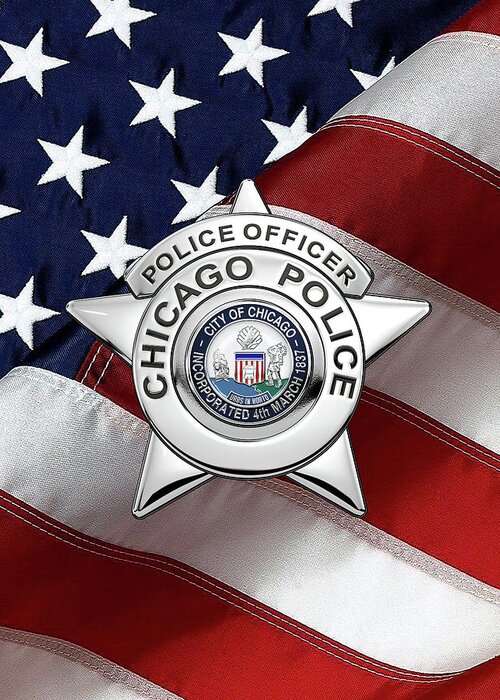  ‘law Enforcement Insignia & Heraldry’ Collection By Serge Averbukh Greeting Card featuring the digital art Chicago Police Department Badge - C P D  Police Officer Star over American Flag by Serge Averbukh