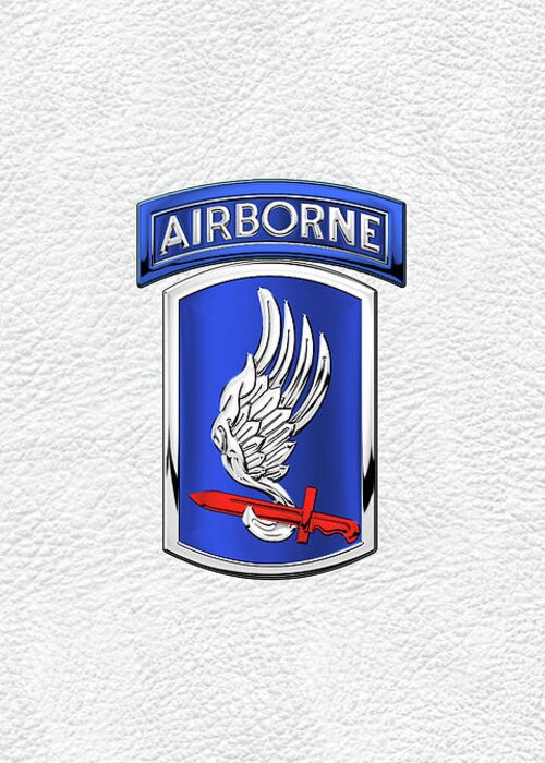 Military Insignia & Heraldry By Serge Averbukh Greeting Card featuring the digital art 173rd Airborne Brigade Combat Team - 173rd A B C T Insignia over White Leather by Serge Averbukh