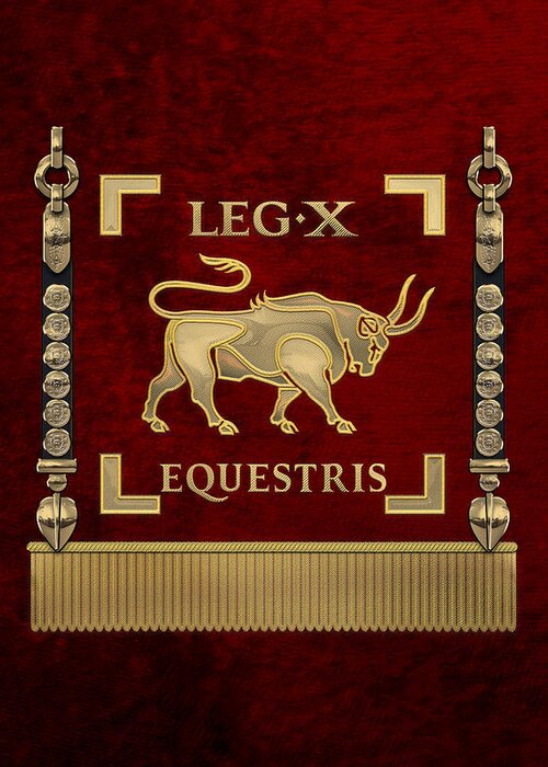 ‘rome’ Collection By Serge Averbukh Greeting Card featuring the digital art Standard of the 10th Mounted Legion - Vexillum of Legio X Equestris by Serge Averbukh