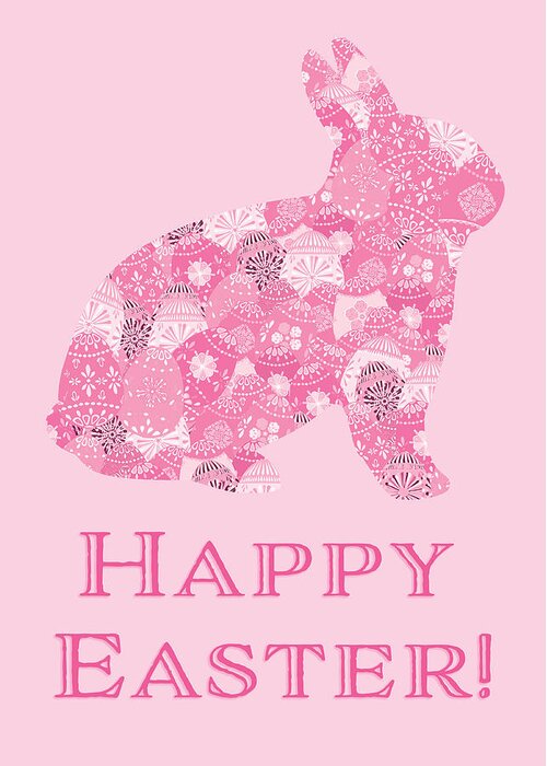 Bunny Greeting Card featuring the digital art Patchwork Pink Bunny by Marianne Campolongo