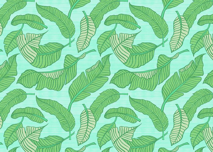 Banana Leaf Greeting Card featuring the painting Banana Leaf Pattern Blue by Jen Montgomery