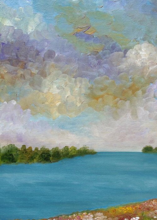 Skyscape Greeting Card featuring the painting Estuary Cove by Angeles M Pomata