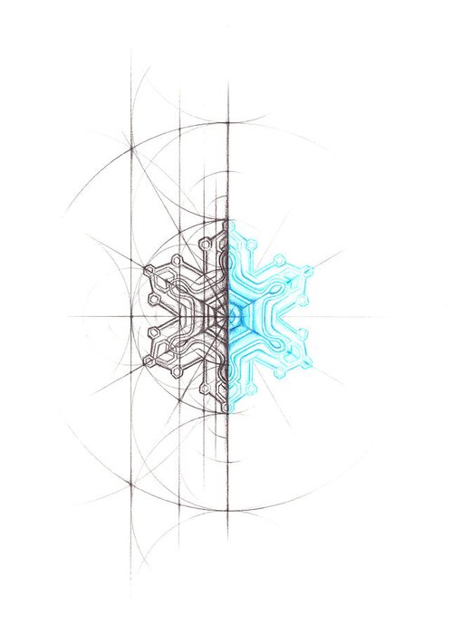 #snowflake #geometry #intuitivegeometry #overlappingcircles #sacredgeometry Greeting Card featuring the drawing Intuitive Geometry Snowflake by Nathalie Strassburg