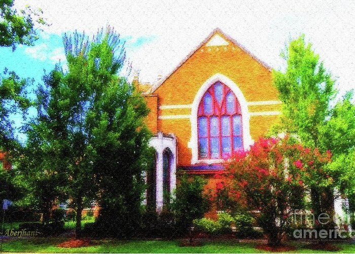 American Churches Greeting Card featuring the mixed media Asbury Church Blossoms by Aberjhani