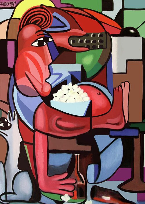Cubism Greeting Card featuring the painting Assuming The Position by Anthony Falbo
