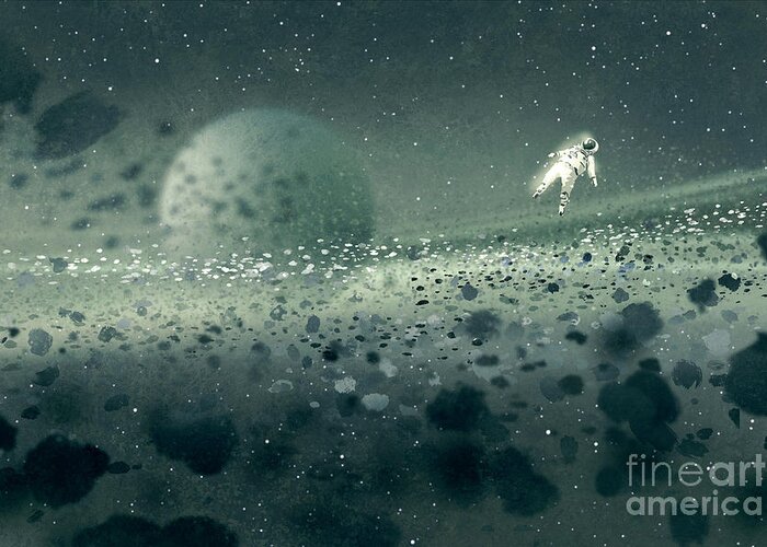 Atmosphere Greeting Card featuring the digital art Astronaut Floating In Asteroid by Tithi Luadthong