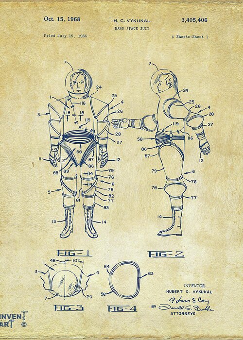 Space Suit Greeting Card featuring the digital art Astronaut Space Suit Patent 1968 - Vintage by Nikki Marie Smith