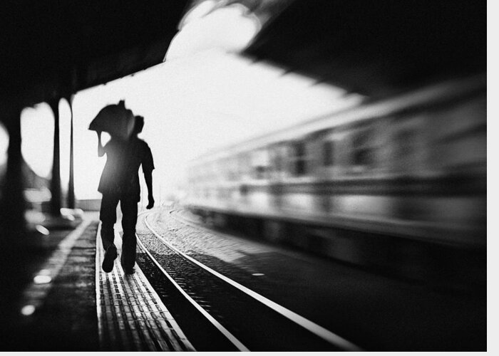 Everyday Greeting Card featuring the photograph At The Station Series: 4/5. Trader & Train by Sebastian Kisworo