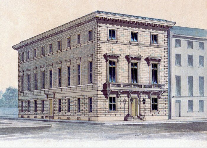 Athenaeum Of Philadelphia Greeting Card featuring the mixed media Athenaeum Perspective by John Notman