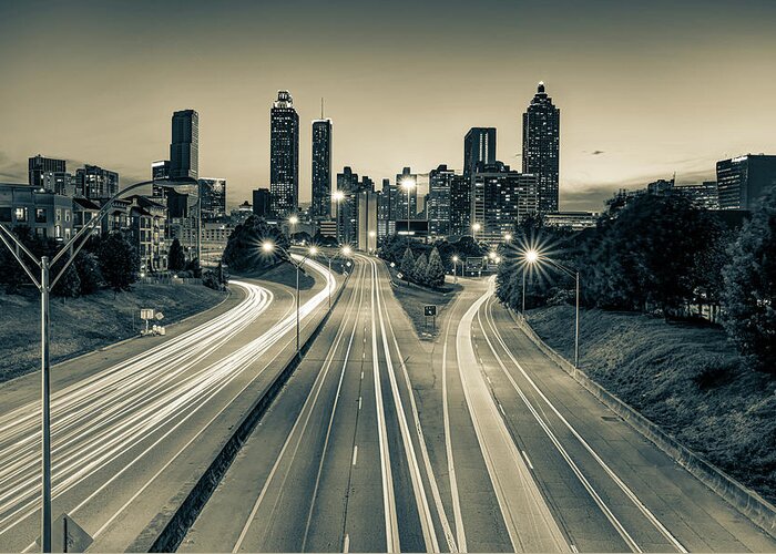 America Greeting Card featuring the photograph Atlanta Sepia Skyline at Dusk by Gregory Ballos