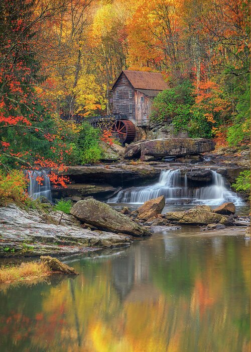Glade Creek Grist Mill Greeting Card featuring the photograph Autumn at Glade Creek by Kristen Wilkinson