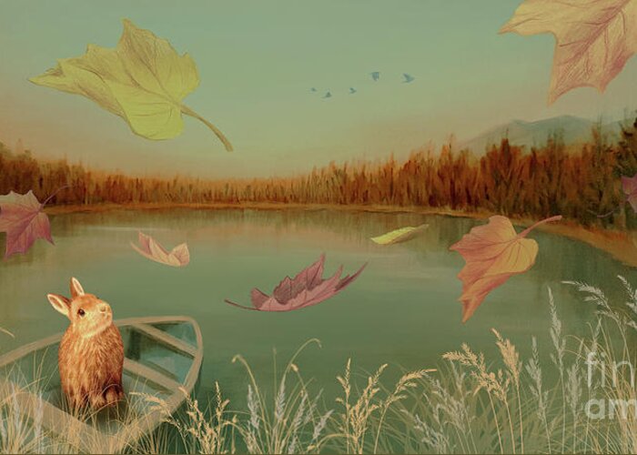 Stirrup Lake Greeting Card featuring the painting Autumn Dream by Yoonhee Ko