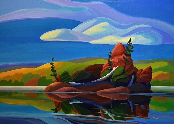 Canadian Greeting Card featuring the painting Autumn Island by Barbel Smith