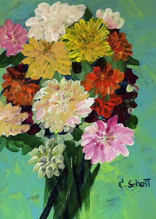 Flowers Greeting Card featuring the painting Autumn Mums by Christina Schott