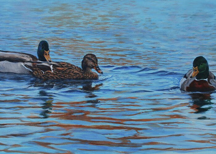 Autumn Outing Mallards Greeting Card featuring the painting Autumn Outing Mallards by Bruce Dumas