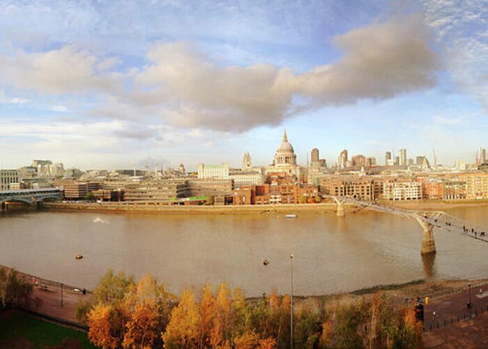 London Millennium Footbridge Greeting Card featuring the photograph Autumn Panorama Over The City Of London by Tracy Packer Photography