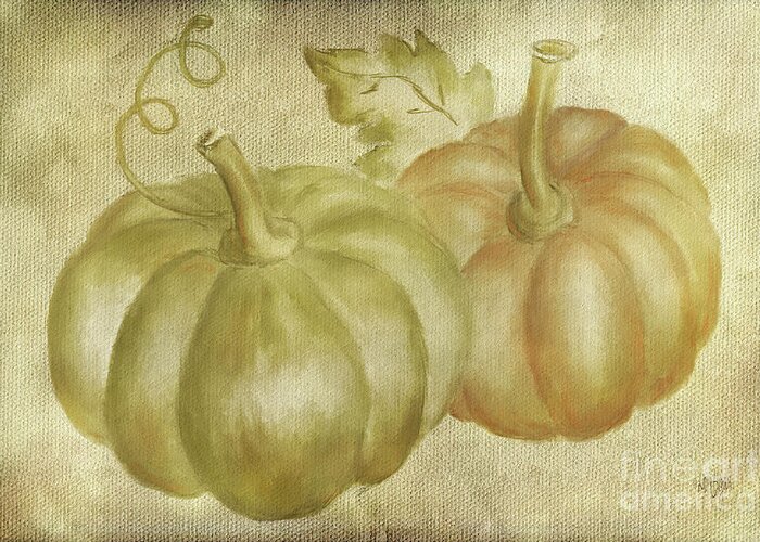 Pumpkin Greeting Card featuring the digital art Autumn's Gifts by Lois Bryan