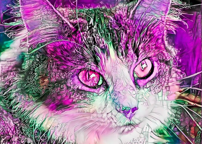 Pink Greeting Card featuring the digital art Awesome Pink Kitty Face by Don Northup