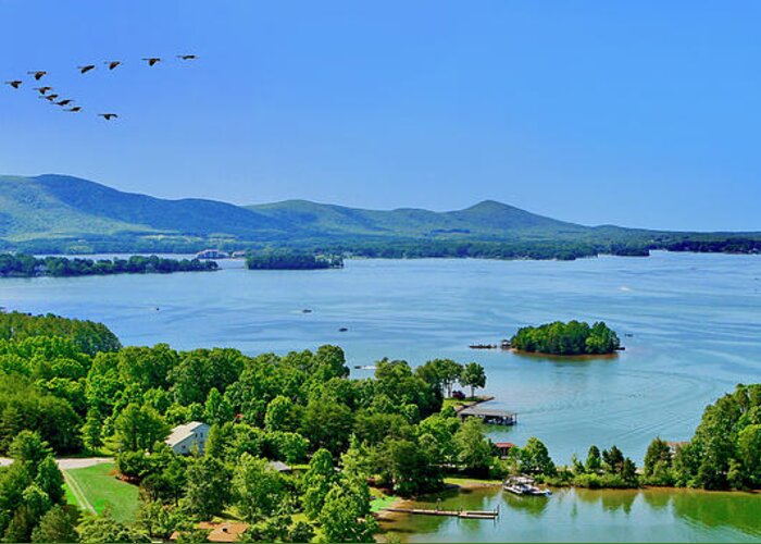 Smith Mountain Lake Greeting Card featuring the photograph Awesome Wide Pano Smith Mountain Lake by The James Roney Collection