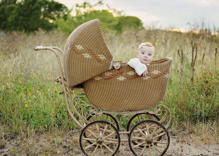 Scenics Greeting Card featuring the photograph Baby Girl In Baby Buggy by Kari Layland