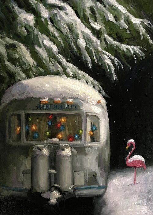 Airstream Greeting Card featuring the painting Baby, it's Cold Outside by Elizabeth Jose