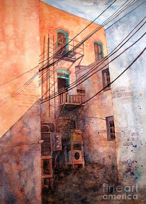 Back Greeting Card featuring the painting Back Alley by Rebecca Davis