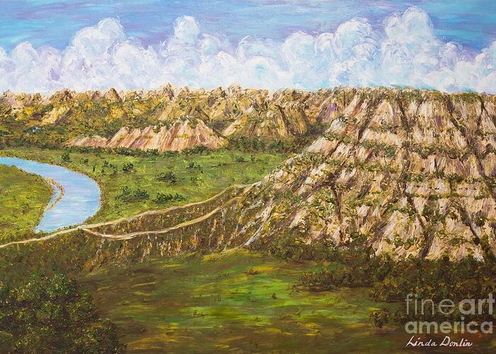 Badlands Greeting Card featuring the painting Badlands Majesty by Linda Donlin