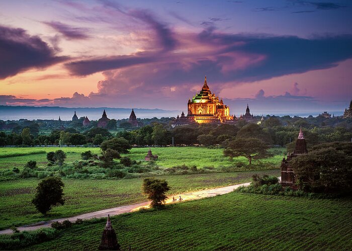 Tranquility Greeting Card featuring the photograph Bagan Of Burma Myanmar by Jaturong Kengwinit