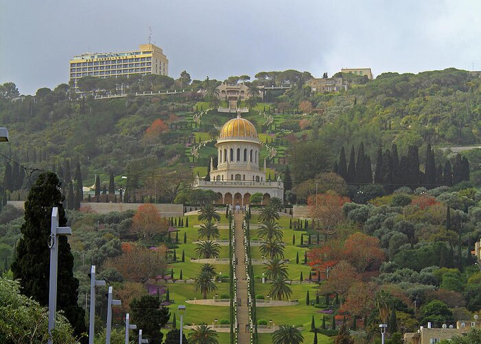 Bahai Greeting Card featuring the photograph Bahai Gardens and Temple - Haifa, Israel by Richard Krebs