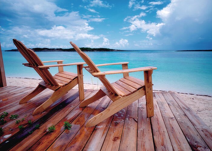 Outdoors Greeting Card featuring the photograph Bahamas, Deck Chairs On Jetty by Westend61