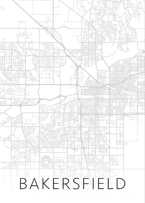 Bakersfield Greeting Card featuring the mixed media Bakersfield California City Street Map Black and White Minimalist Series by Design Turnpike