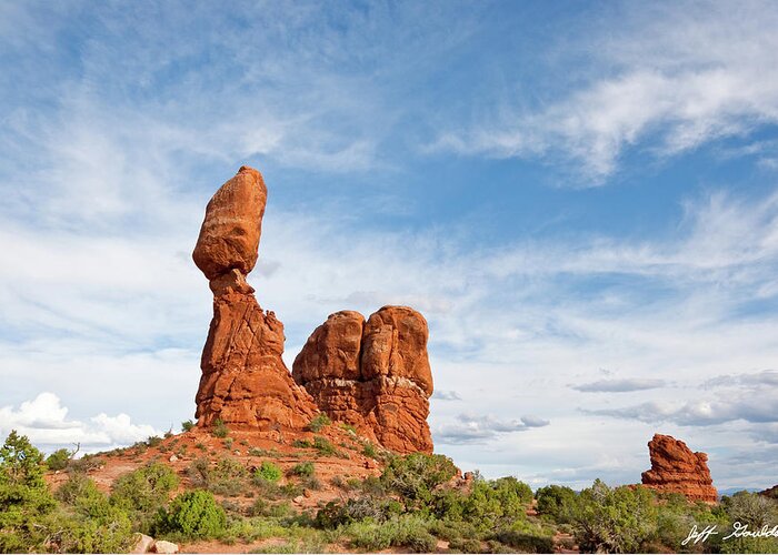 Arches National Park Greeting Card featuring the photograph Balanced and Ham Rocks by Jeff Goulden