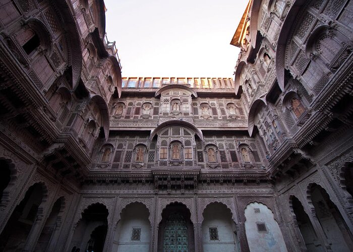 Arch Greeting Card featuring the photograph Balconies At Mehrangarh Fort by Lydia Wagner