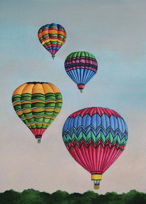 Balloons At Dawn Greeting Card featuring the painting Balloons At Dawn by Carol J Rupp
