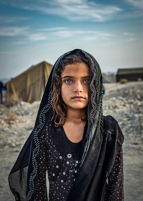 Portrait Greeting Card featuring the photograph Balochi Girl Lll by Mohammad Shefaa