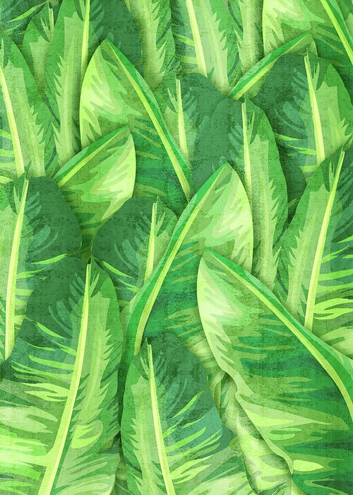 Banana Leaf Greeting Card featuring the mixed media Banana Leaf 1 - Banana Leaf Pattern 1 - Tropical Leaf Print - Botanical Art - Green by Studio Grafiikka