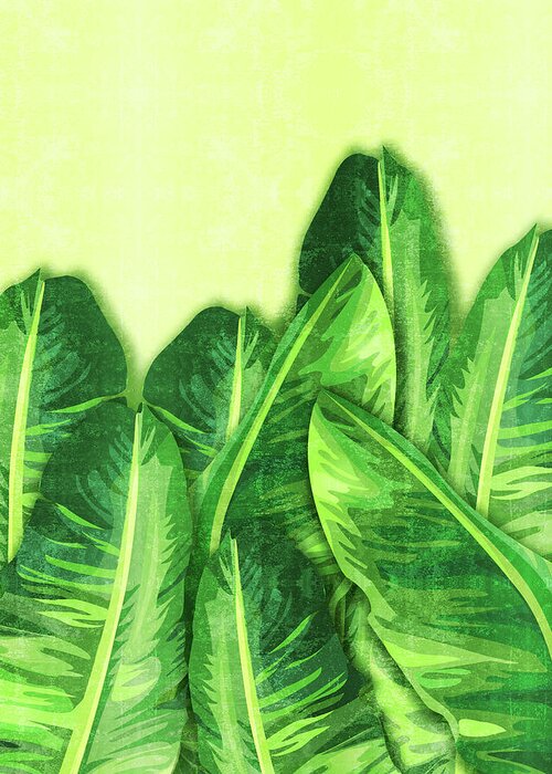 Banana Leaf Greeting Card featuring the mixed media Banana Leaf 2 - Banana Leaf Pattern 2 - Tropical Leaf Print - Botanical Art - Green by Studio Grafiikka