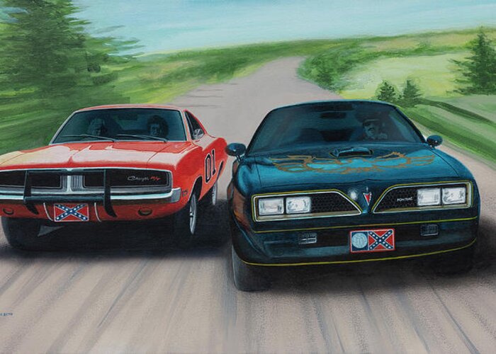 Smokey And The Bandit Greeting Card featuring the painting Bandit vs Lee by Norb Lisinski