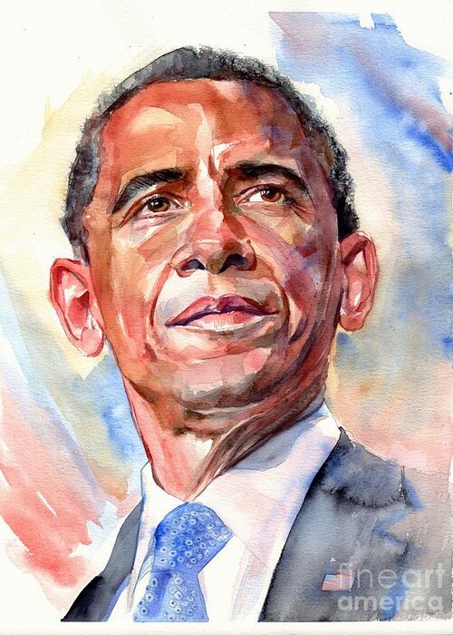 Barack Obama Greeting Card featuring the painting Barack Obama portrait by Suzann Sines