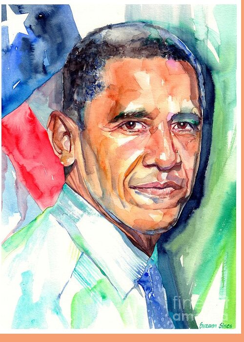 Barack Obama Greeting Card featuring the painting Barack Obama Watercolor by Suzann Sines