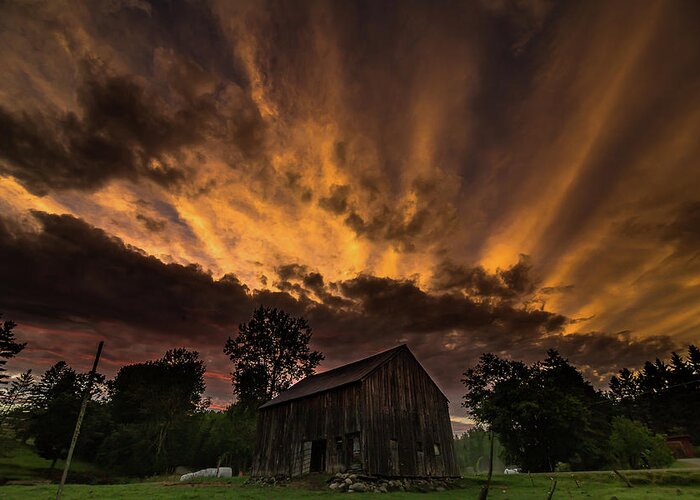 Vermont Greeting Card featuring the photograph Barn and Summer Sunset by Tim Kirchoff