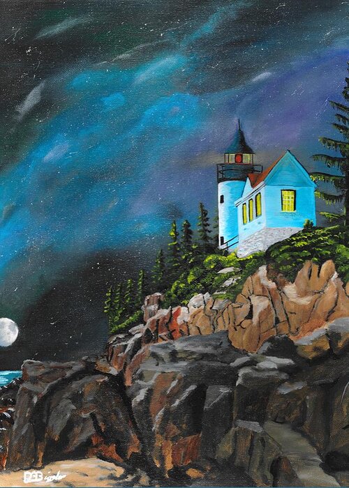 Light House Greeting Card featuring the painting Bass Harbour by David Bigelow