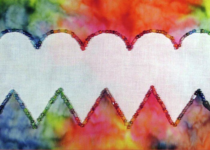 Rainbow Greeting Card featuring the tapestry - textile Be Still My Beaded Hearts by Pam Geisel
