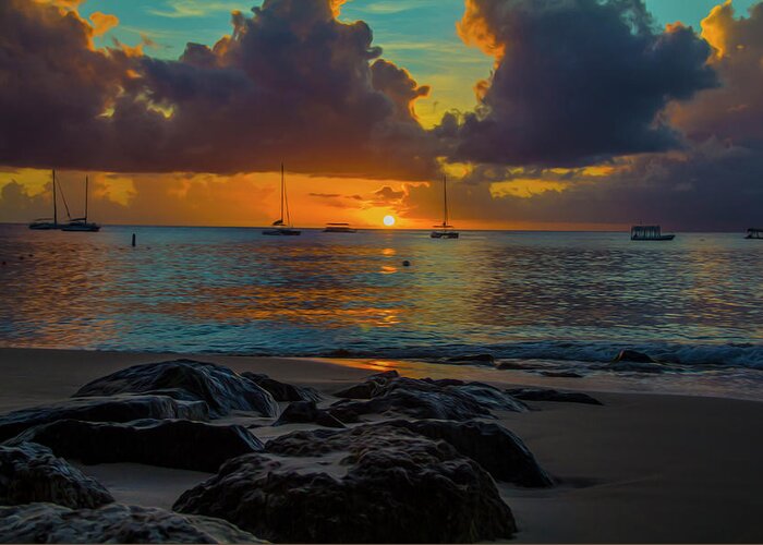 Barbados Greeting Card featuring the photograph Beach at sunset by Stuart Manning